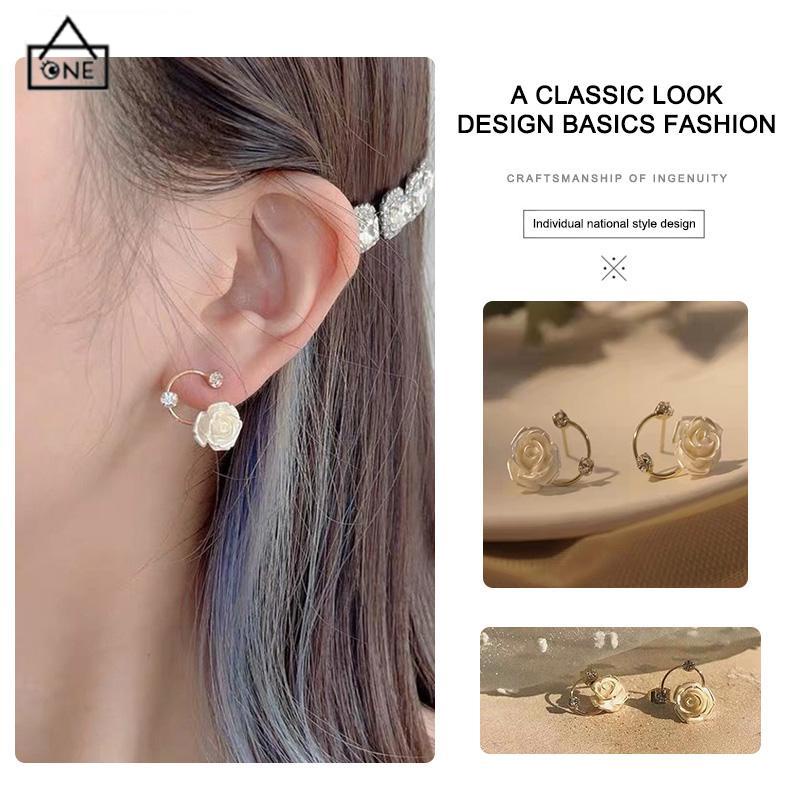 COD❤️Anting Berlian S925 Perak Pengadilan Vintage Mawar Elegan Lembut Temperamen Estetika-A.one