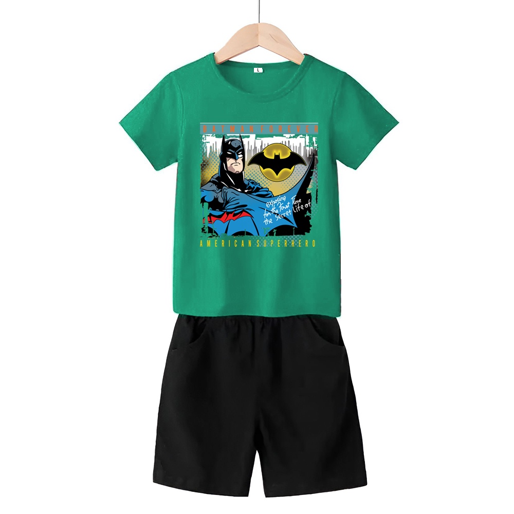 Baju Stelan 3/4 Anak Batman Cowok Cewek  Usia 1 - 4 Tahun Celana Pendek Harian