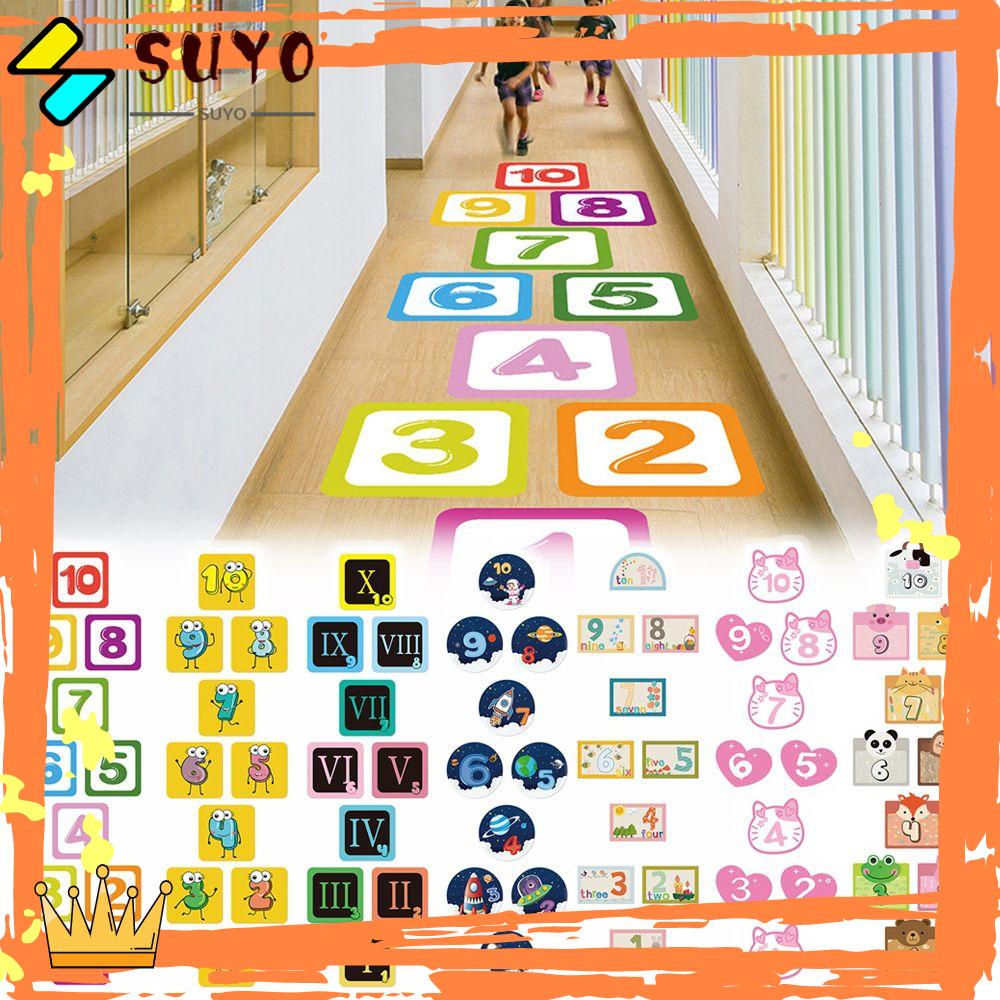 Suyo Hopscotch Game Removable Tk Ornamen Nursery Decals Kartun Angka Grids