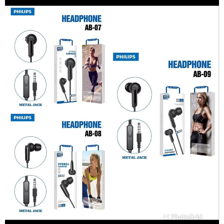 HANDSET HANDFREE HF PHILIPS AB-07 AB-08 AB-09 EARPHONE STEREO