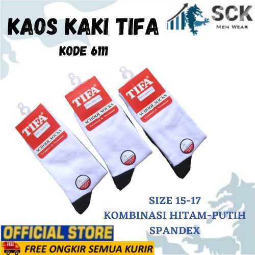 Kaos Kaki Sekolah TIFA 6111 Polos Hitam Putih / Kaus Kaki Perlengkapan Sekolah