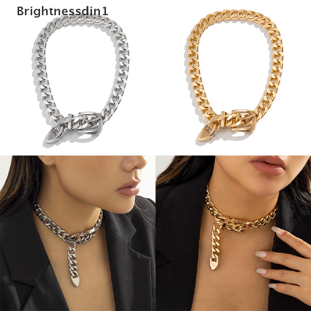 [Brightnessdin1] Fashion Hip Hop Punk Metal Belt Gesper Rantai Choker Kalung Perhiasan Untuk Wanita Tebal Chunky Klavikula Rantai Kalung Butik