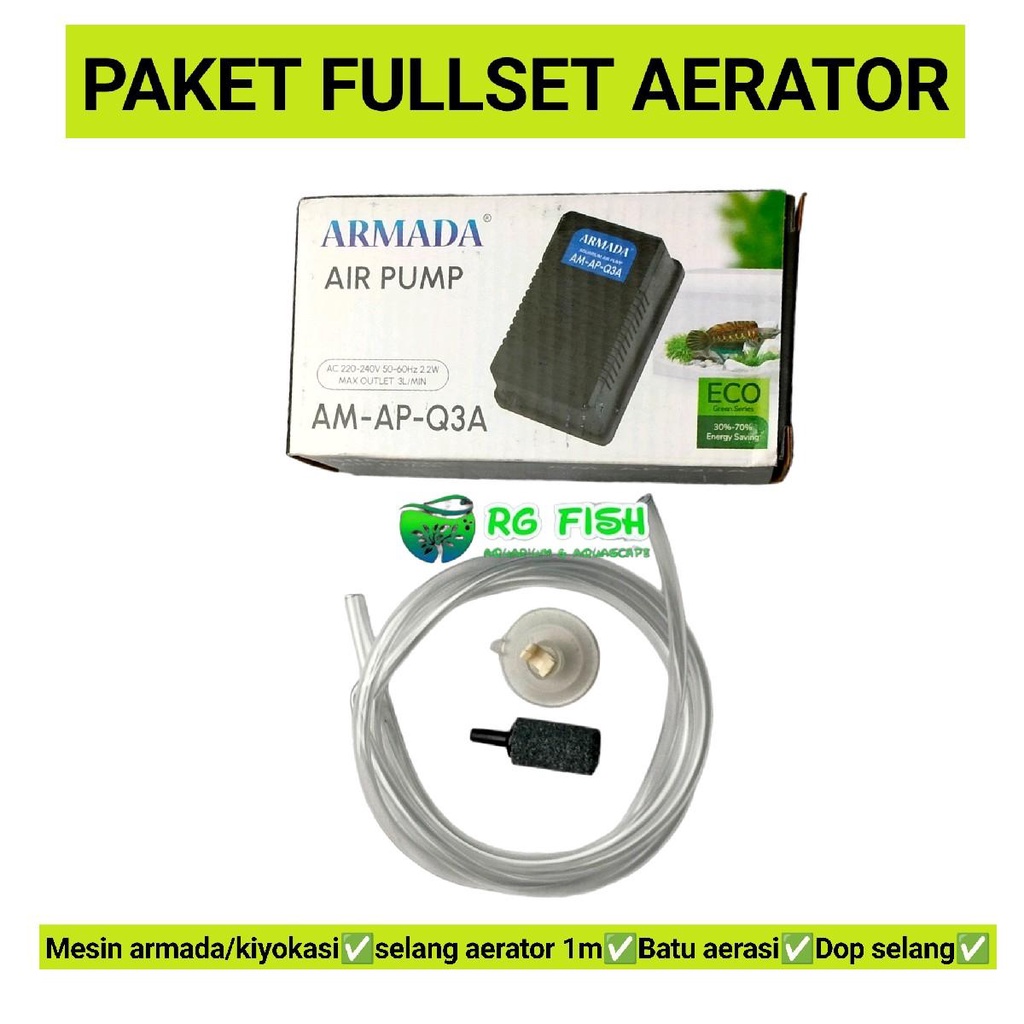 Paket lengkap fullset aerator selang batu gelembung aquarium