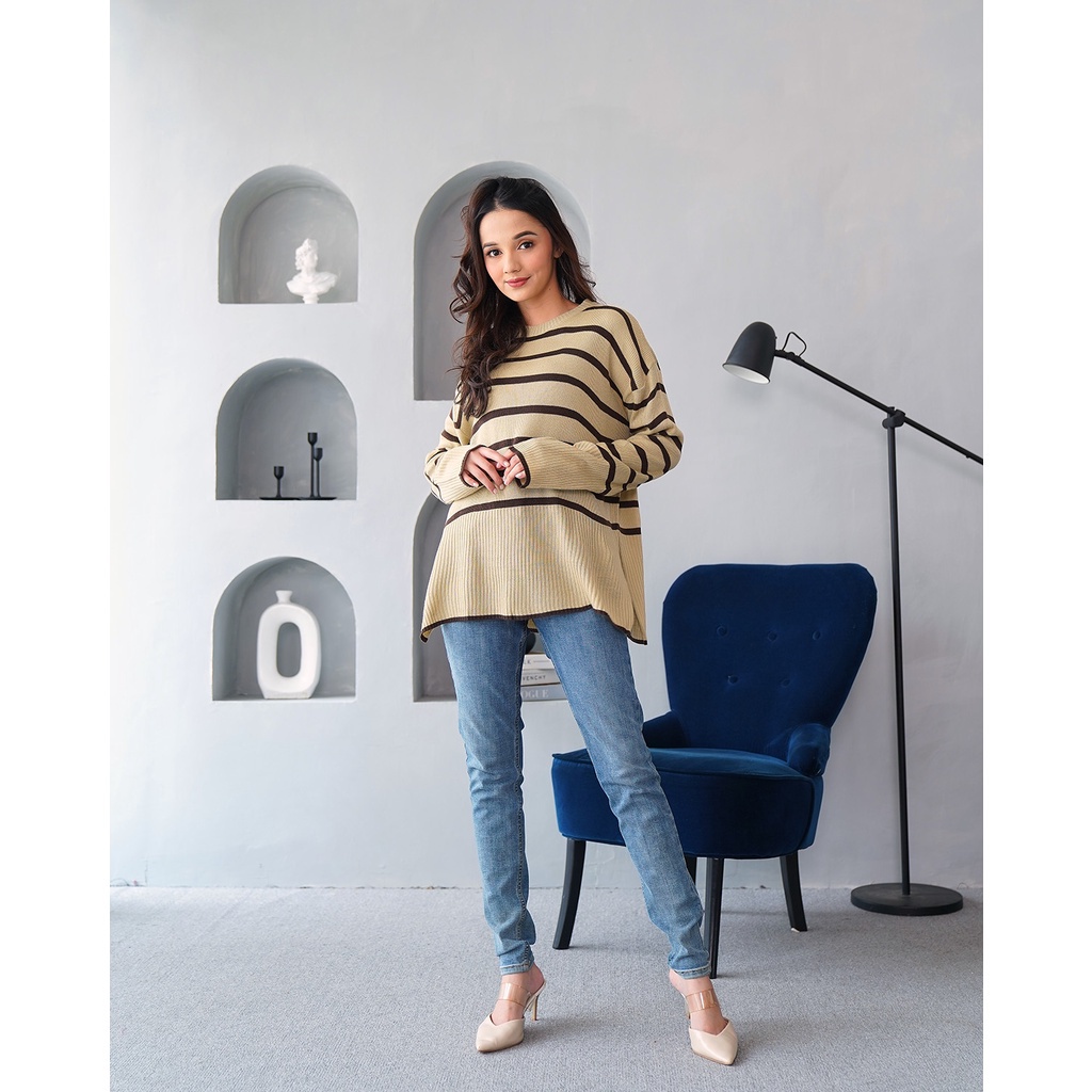 Haruu Knitt Oversize Sweater Wanita Style Korean Oversize Garis Korea Atasan Wanita