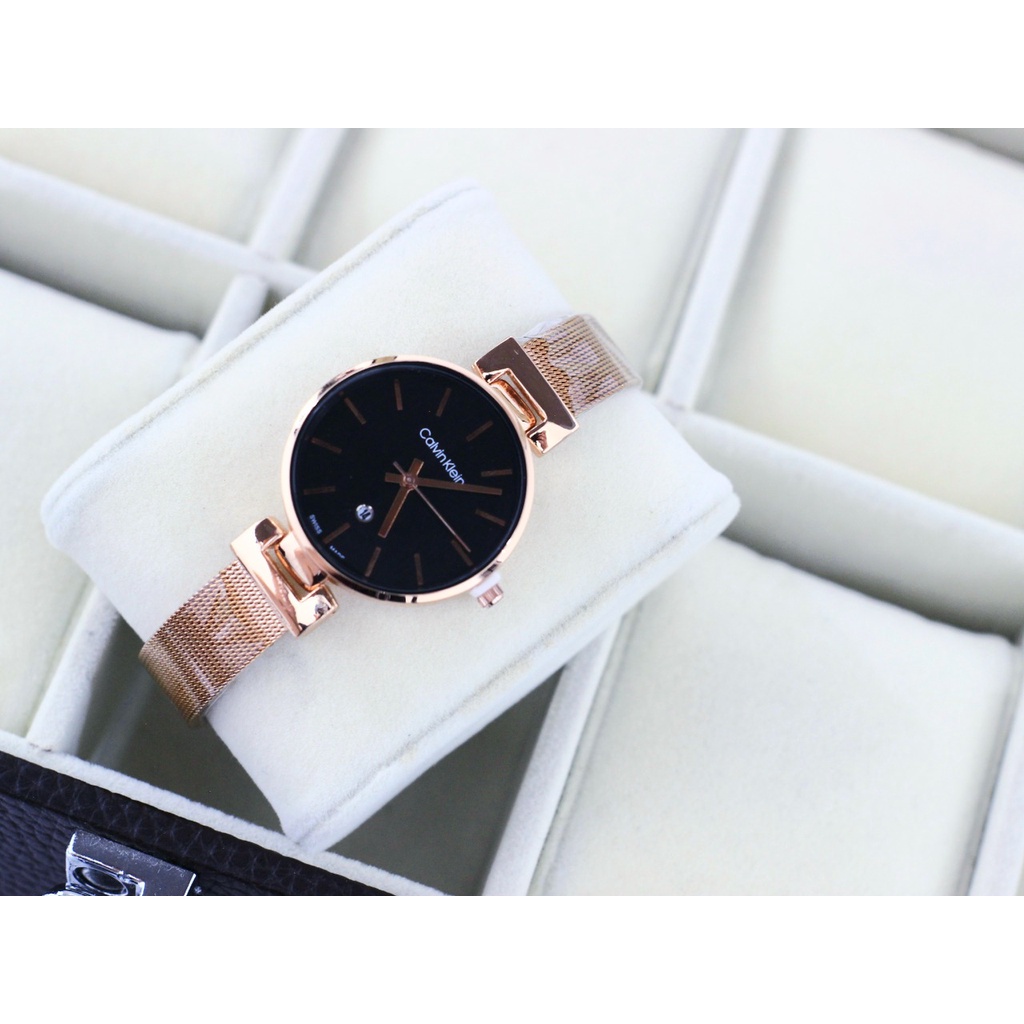 Jam Tangan Wanita Fashion W3400K Tali Rantai Pasir Tanggal Aktif Free Box &amp; Baterai Cadangan