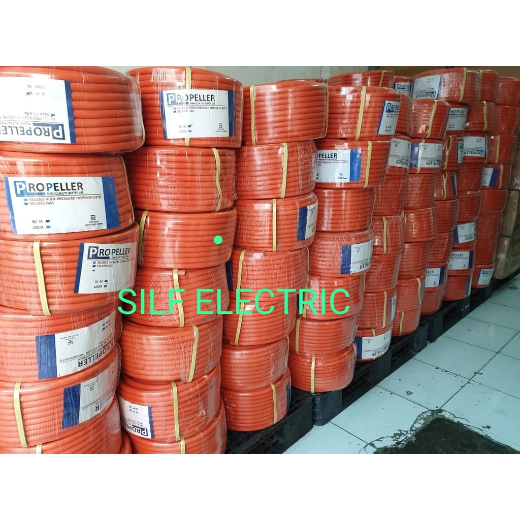 Selang Gas Merk Propeller SNI per meter / Selang gas Orange 2 Lapis / Selang Gas Tekanan Tinggi / Selang Gas LPG / Selang Gas Elpiji motif garis