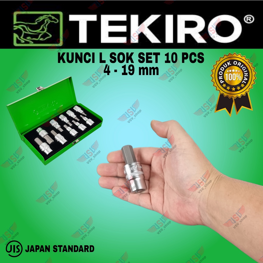 Tekiro Kunci Sok L set 11pcs 4-19mm L Sok 1/2&quot;DR Hex Bit Socket Set 10pcs 1/2&quot;DR