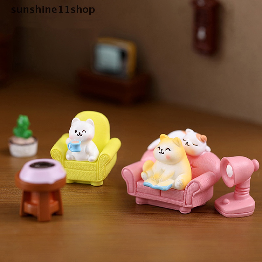Sho Patung Kucing Miniatur Manusia Hidup Kitten Decor Figurine Mainan Taman Peri Mini N
