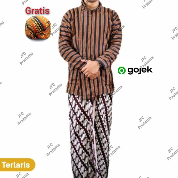 18 TERLARIS- Setelan Baju Jarik Surjan / Lurik Dewasa / Pakaian Adat Jawa Blangkon - M