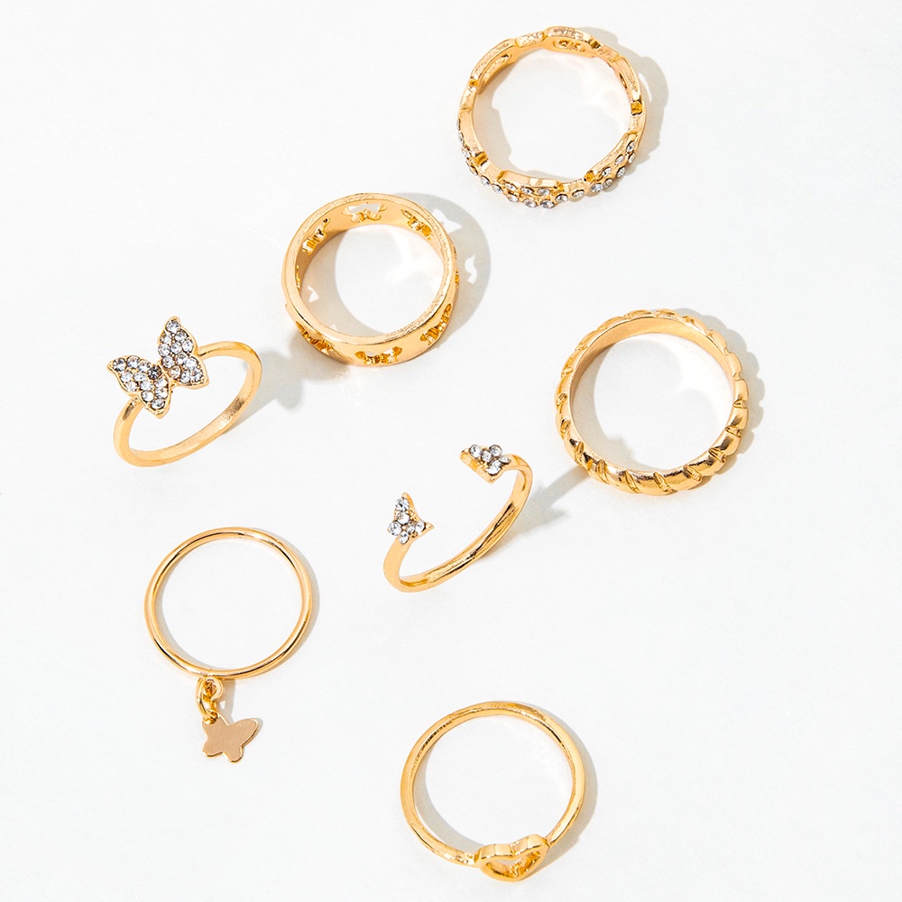 Cahaya Mewah Premium Berlian Kupu-Kupu Cinta Set Cincin Wanita Vintage Pernikahan Festival Cincin Kristal