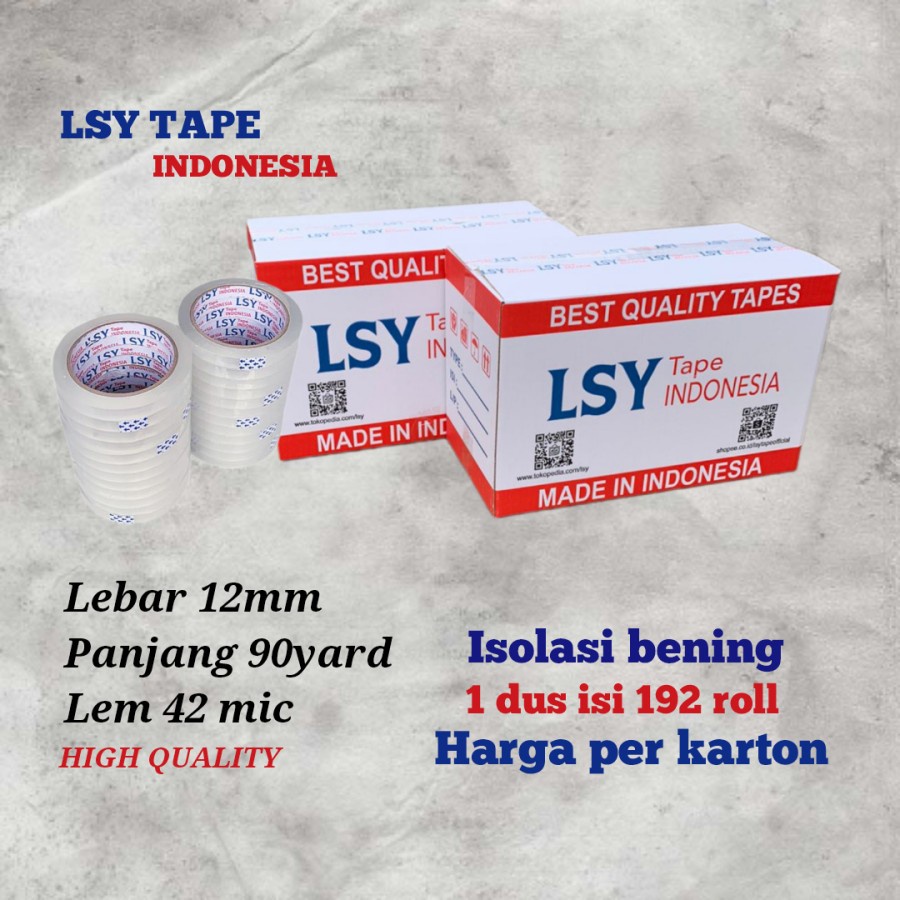 

lakban bening / isolasi bening 12mm x 90yard 1 dus isi 192 Roll LSY TAPE INDONESIA