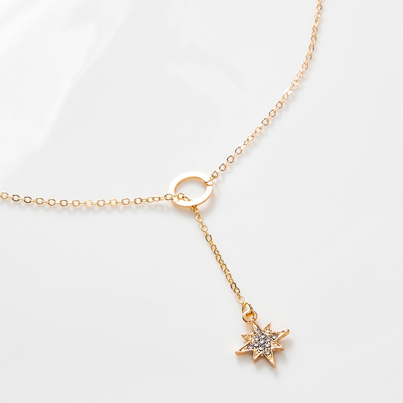 Temperamen High-end, Desain Sederhana, Liontin Bintang Delapan, Kalung Lingkaran Logam Pendek, Rantai Tulang Selangka