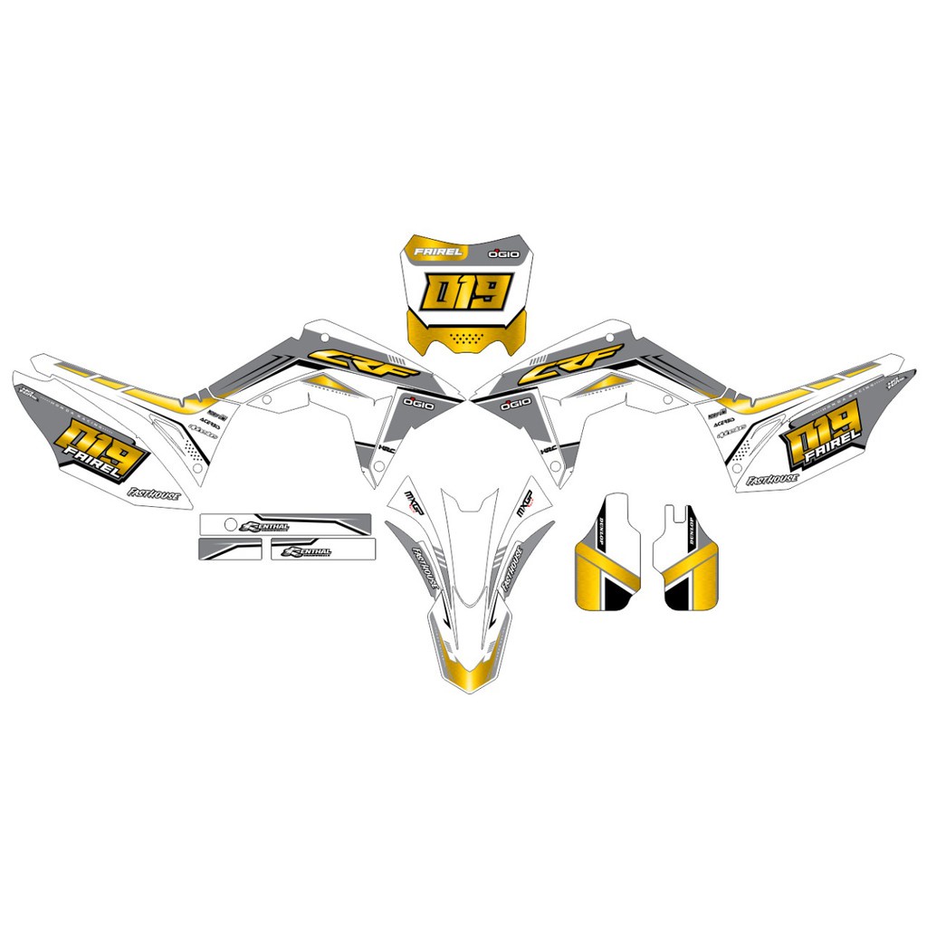 Decal Crf warna Putih Sticker CRF Warna Putih Abu Kombinasi Gold Crhome Terbaru