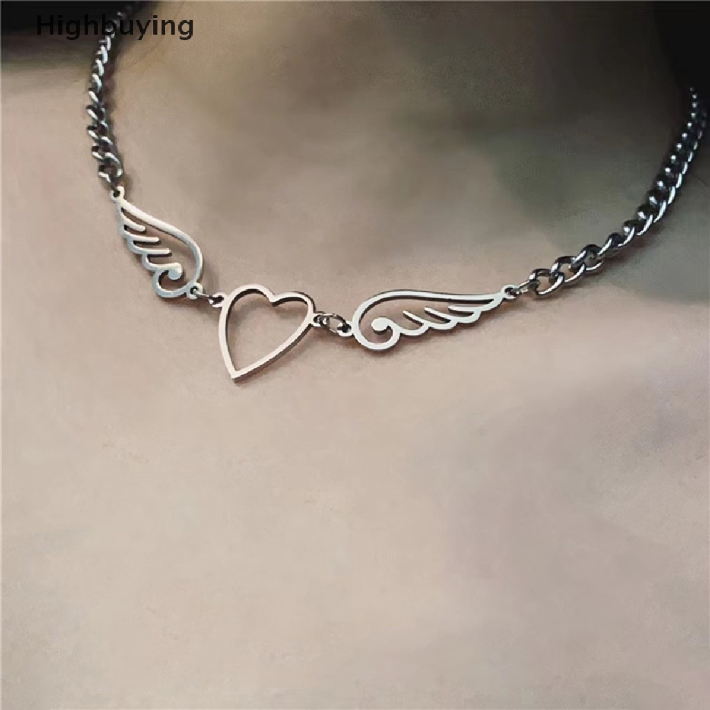 Hbid Kalung Rantai Liontin Hati Malaikat Choker Gothic Hollow Out Untuk Wanita Pria Glory