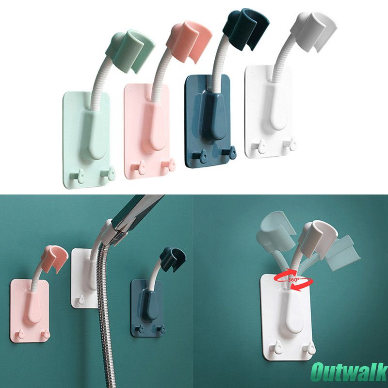 ღ Self-Adhesive Shower Kepala Bracket Holder 360 ° Adjustable Universal Handheld Shower Tongkat Rak dengan 2 Kait Dinding kamar Mandi Aksesoris
