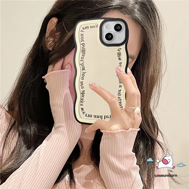 IPHONE Kompatibel Untuk Iphone11 14 13 12 Pro MAX XR 78 6 6S Plus X XS MAX SE 2020 Shockproof Mewah Bergelombang Tepi Ins Korea Huruf Sederhana Soft TPU Case Dengan Bracket Phone Ring Holder