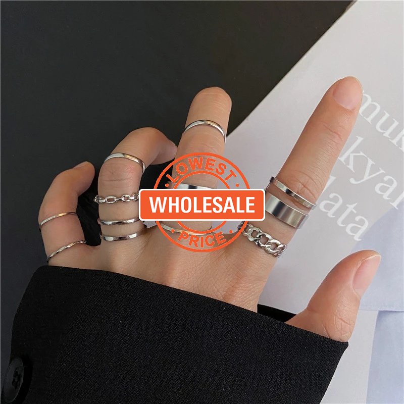 [Harga Grosir] [Fitur] Fashion Cincin Terbuka Sederhana &amp; Rantai Dapat Disesuaikan Untuk Wanita Dan Pria/Ladies Butterfly Set &amp; Cincin Jari Berongga Berbentuk Hati/Cincin Pesta Elegan/Perhiasan Populer