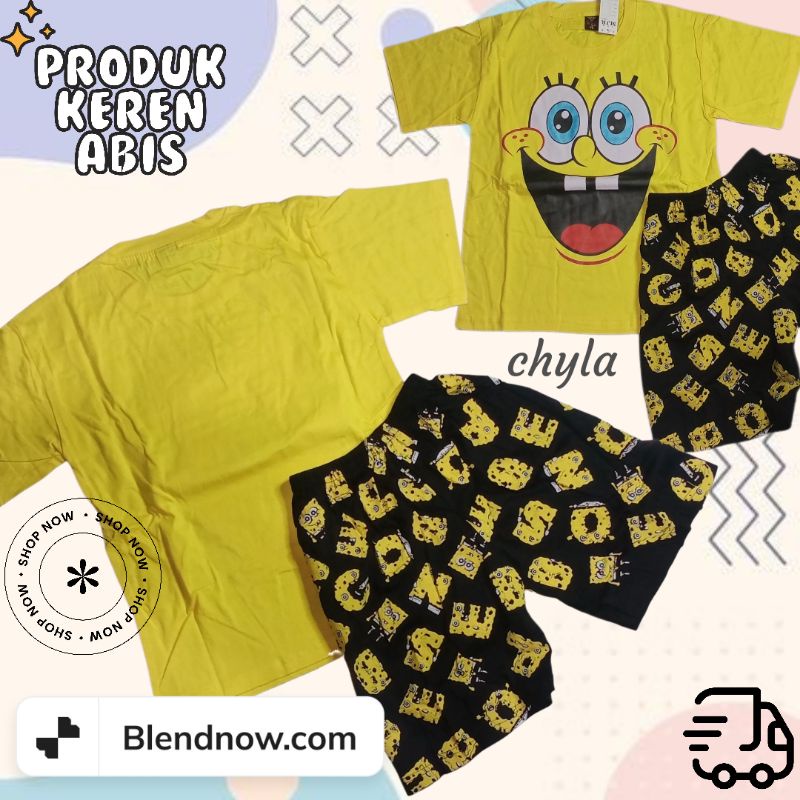 BAJU ANAK SETELAN SPONGEBOB/ SETELAN ANAK KARAKTER SPONGEBOB/ BAJU ANAK SPONGEBOB
