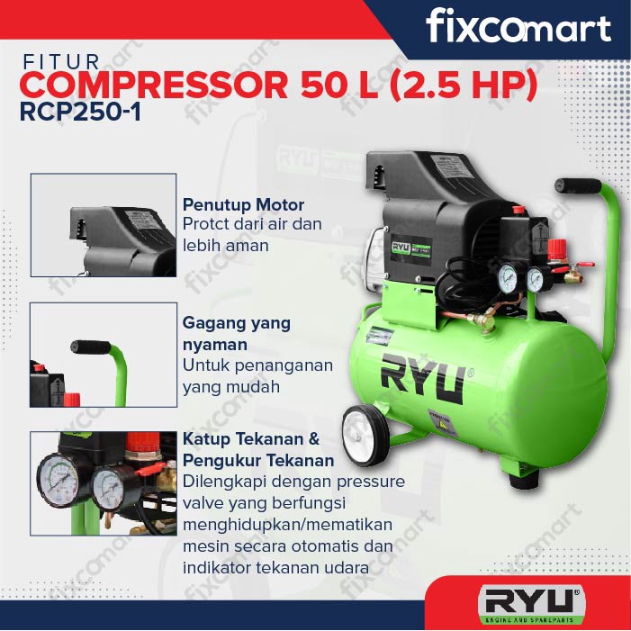 RYU Mesin Kompresor 2.5 Hp 50 Liter Rcp 250-1 Ryu / Ryu Air Compressor 2.5Hp