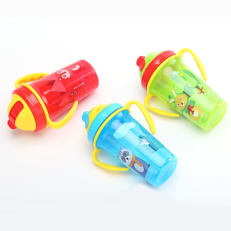 ღ Kartun Anak-anak Botol Air dengan Jerami Hewan Kartun Anak-anak Bayi Straw Cup Dapat Digunakan Kembali Tahan Bocor Cangkir untuk Anak-anak Botol Air anak Belajar Minum Cangkir