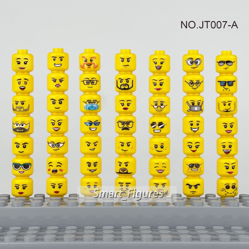 Moc Blok Bangunan Partikel Kecil Minifigure Aksesoris Wajah Tersenyum Menangis Wajah Memakai Topeng Emoji Koleksi DIY