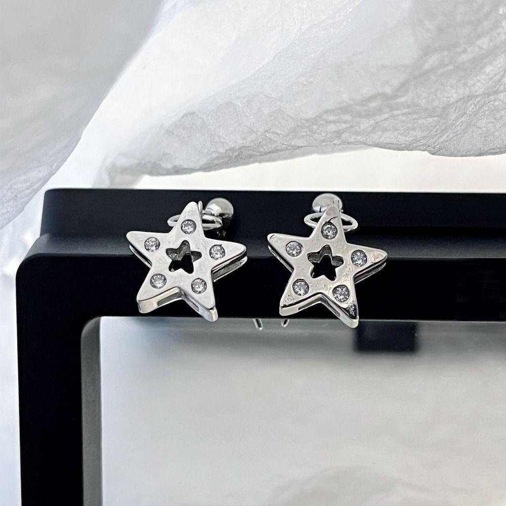 Mxbeauty Pentagram Bintang Stud Anting-Anting Manis Sederhana Pesta Fashion Desain Zirkon Telinga Stud Warna Solid Lady Peri Telinga Tulang Kuku