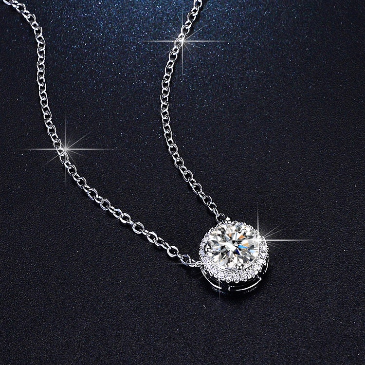 Goldkingdom Fashion Perhiasan Aksesoris Ready Stock Meledak 2gram Mosan Berlian Kalung Wanita Delapan Hati Delapan Panah Tas Bulat Liontin Tulang Selangka Rantai Aksesoris