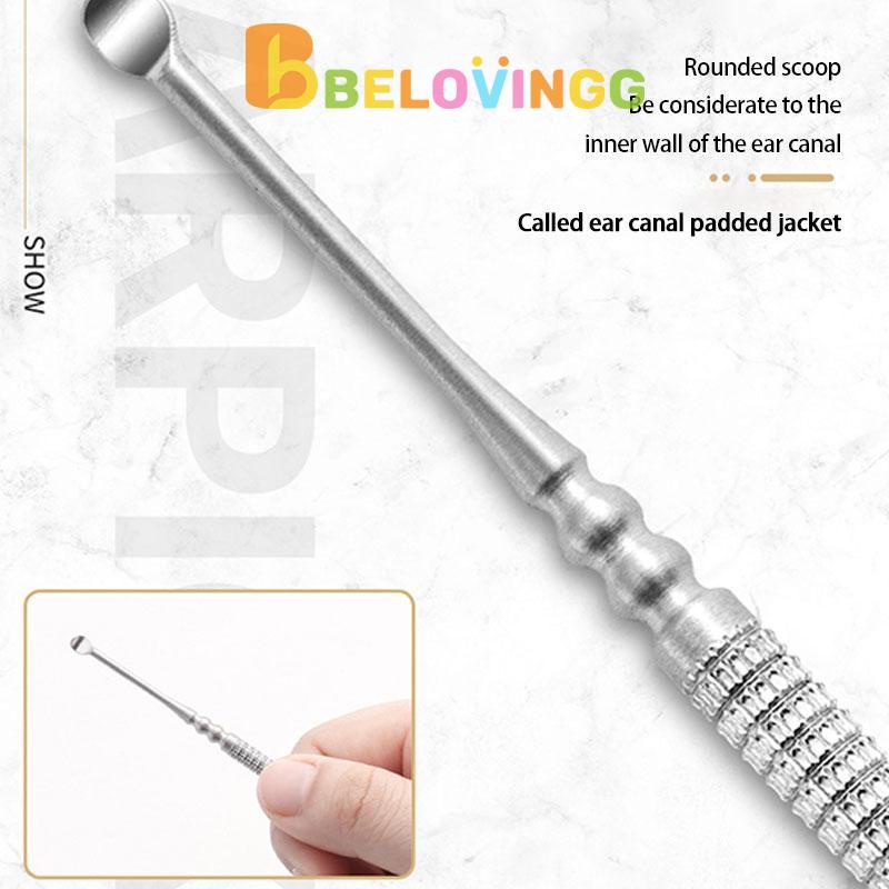 [ready️]Stainless steel pembersih telinga pembersih telinga pegas kepala ganda berputar 6-piece alat
