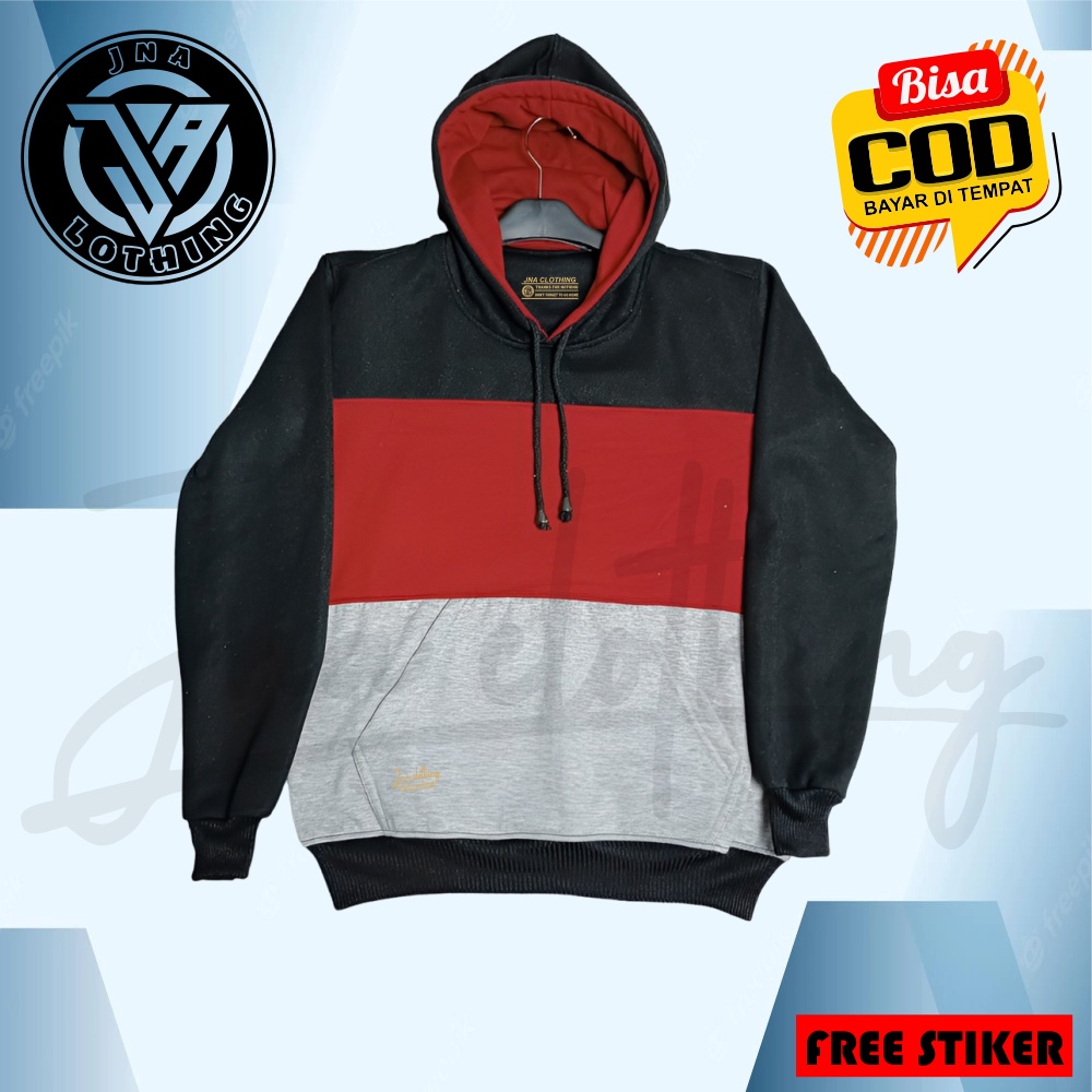 Sweater Hoodie Pria Kombinasi 3 warna M-XXL Bahan Katun Tebal Premium Kualitas Distro Brand Local Jna Bandung Suiter Trend Terbaru 2023