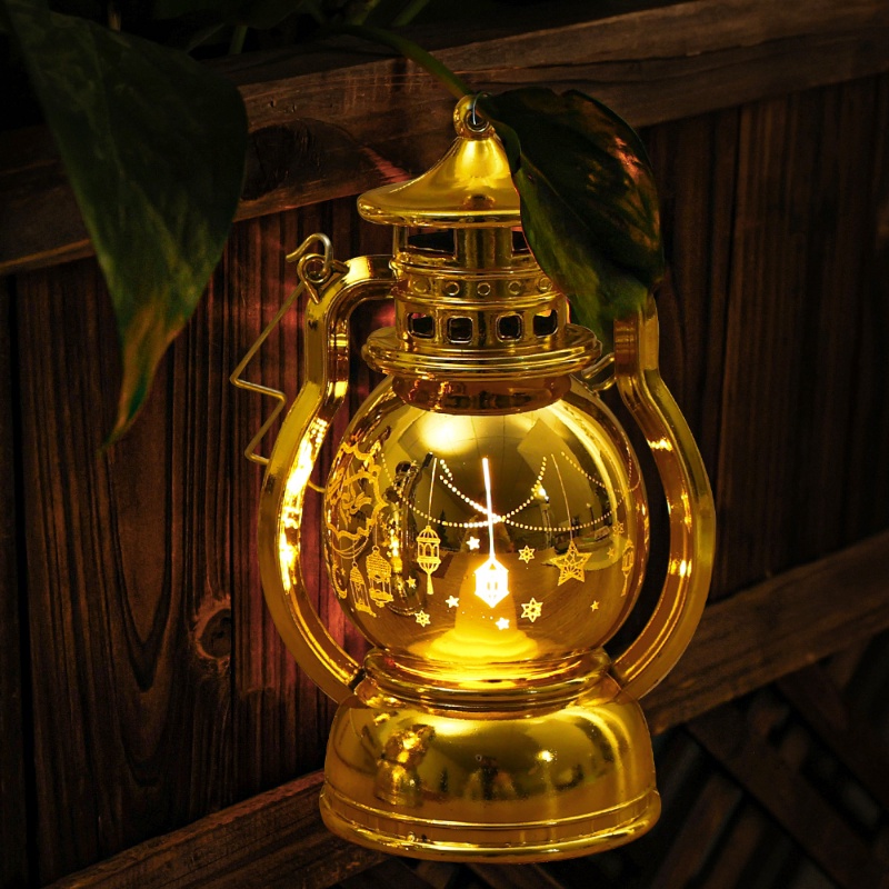Retro Eid Decorative LED Electronic Lantern / Exquisite Ramadan Pattern Glowing Night Light / Home Muslim Festive Background Layout Hanging Lamp