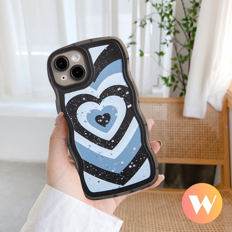 IPHONE Casing Cinta Hati Gradasi Fashion Kompatibel Untuk Iphone11 13 12 14 Pro Max XR X7 8 14 6s 6 Plus XS Max SE 2020 Lembut Tpu Bling Bintang Wavy Edge Phone Cover