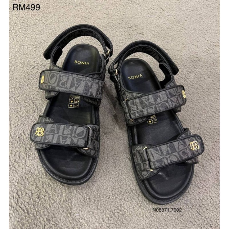 sandal gunung bonia original flat shoes monogram hitam