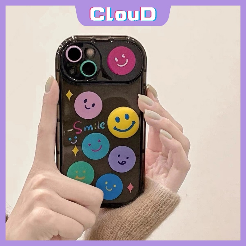 IPHONE Fashion Flip Make Up Mirror Case Kompatibel Untuk Iphone11 7Plus 8Plus X XS Max XR 13 11 14 12 Pro Max7 8 Plus SE 2020 Kreatif Lucu Kartun Smiley Soft Case