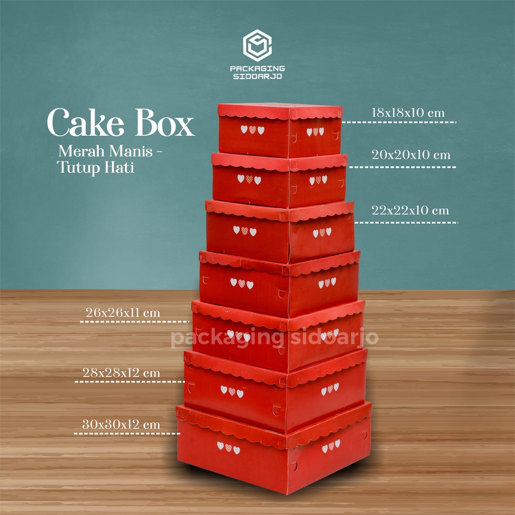 Dus Merah Manis Tutup Hati Uk 22X22X11/Cake Box Uk 22X22X11 Mika/Kotak Kue Uk. 22X22X11/Dus Tart Uk 