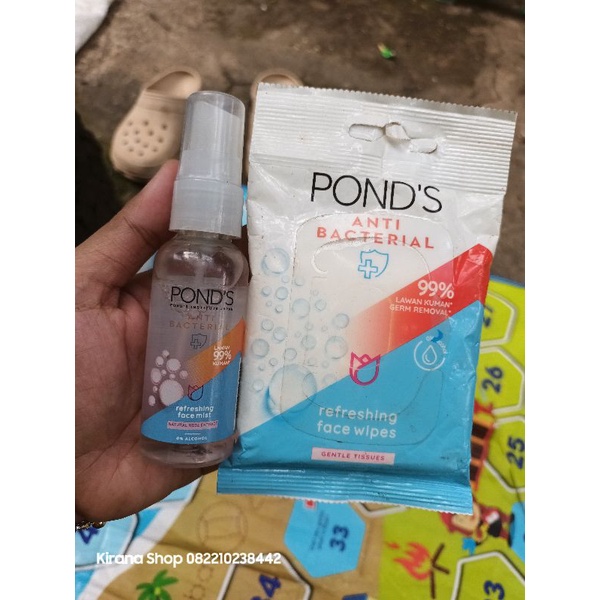 Paket hemat ponds antibacterial face mist + face wipes