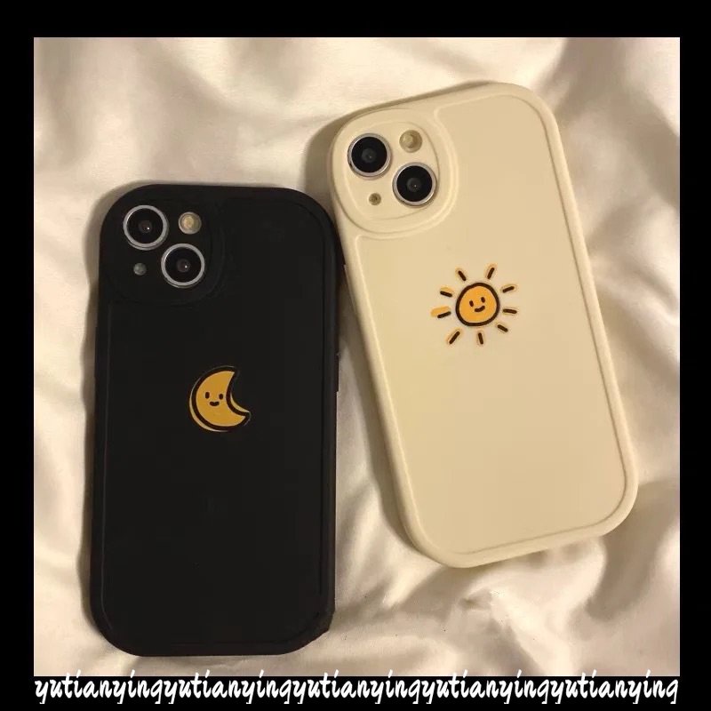 IPHONE Couple Simple Cute Sun Moon Case Kompatibel Untuk Iphone11 14 13 12 Pro Max XR 6s 6 8 7 Plus X XS Max SE 2020 Shockproof Soft Tpu Lovers Cover