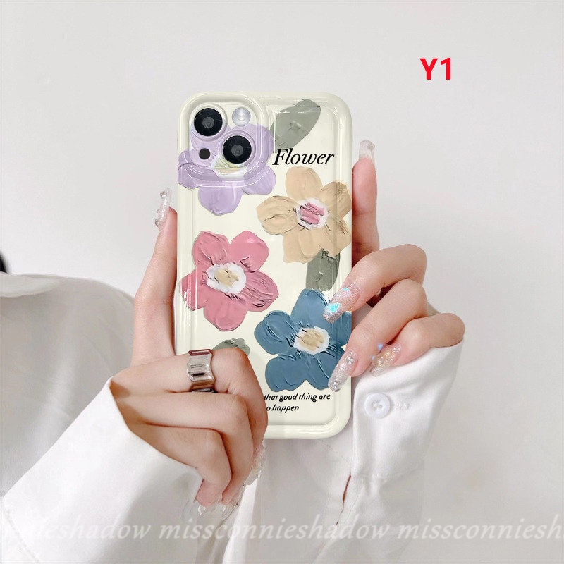 IPHONE Fashion Fresh Art Flower Tulips Lukisan Minyak Flowers Casing Ponsel Kompatibel Untuk Iphone11Xr 14 13 12 Pro MAX 6 6S 7 8 Plus X XS MAX Lembut TPU Shockproof Airbag Bening Penutup Belakang