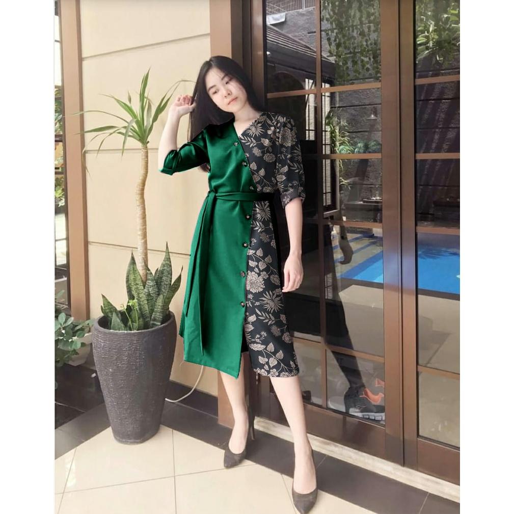 MIDI DRESS WANITA KOMBINASI/ DRESS LAUREN FLOW/ PARTY DRESS KONDANGAN/ DRESS GEREJA