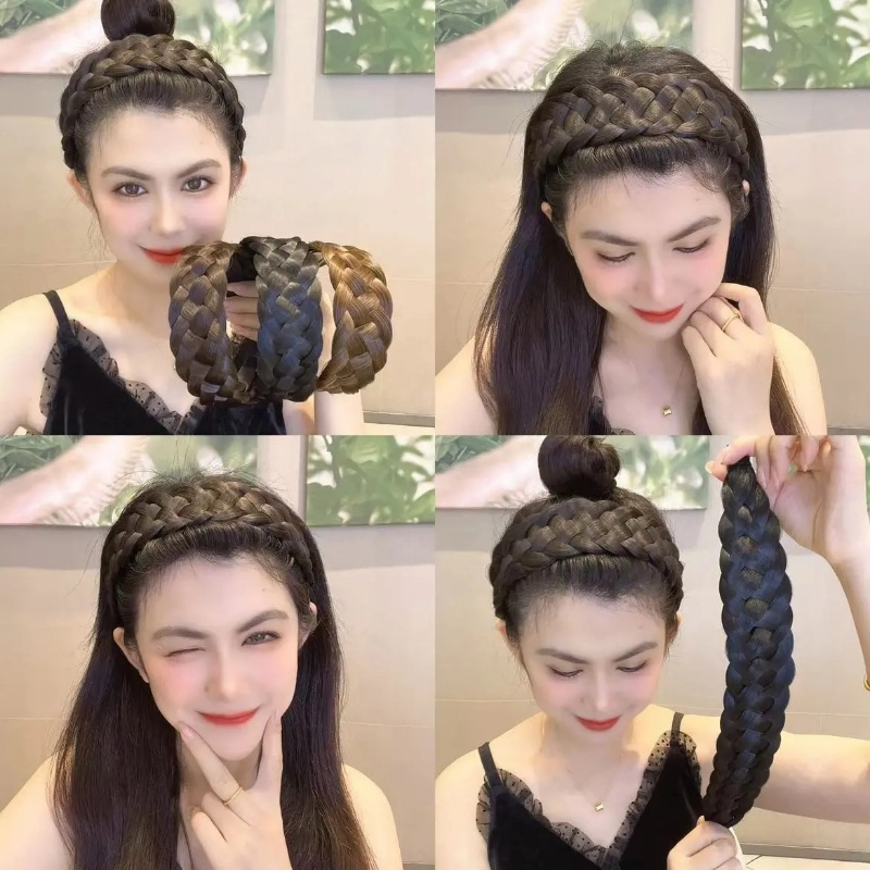 Bando Model Kepang Rambut Gaya Korea Untuk Wanita Wig Bertepi Lebar Twist Headband