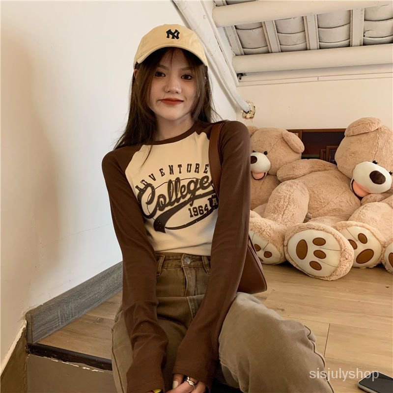 #Sisjuly# Kaos pendek vintage wanita yang ramping dan kemeja lengan panjang serbaguna