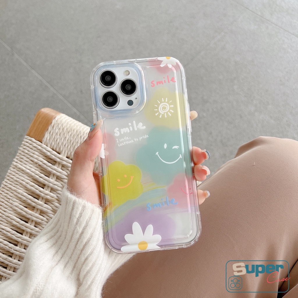 Kompatibel Untuk IPhone 7plus 14xr 13 12 11 Pro Max6 6S 7 8 Plus X XS Max 11 Pro Max Ins Korea Lucu Smile Fresh Sunflower Colorful Love Heart Shockproof Airbag Lembut TPU Cover