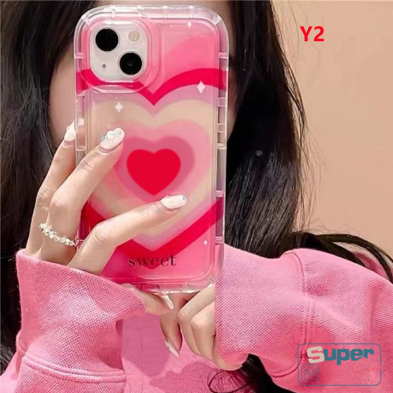 IPHONE Ins Gradiasi Sweet Love Heart Silicon Back Case Kompatibel Untuk Iphone7 8 6 6S Plus XR X11 13 14 12 Pro MAX XS MAX Permen Bening Shockproof Airbag Lembut TPU Phone Cover