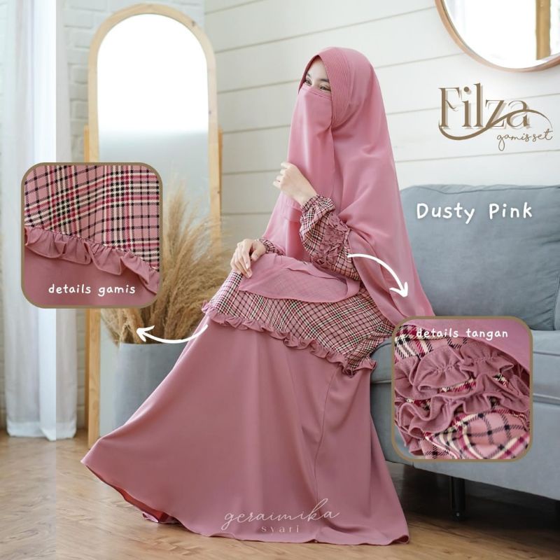 Filza Set Gerai Mika Gamis Set Khimar Ceruty Motif Kotak mix polos