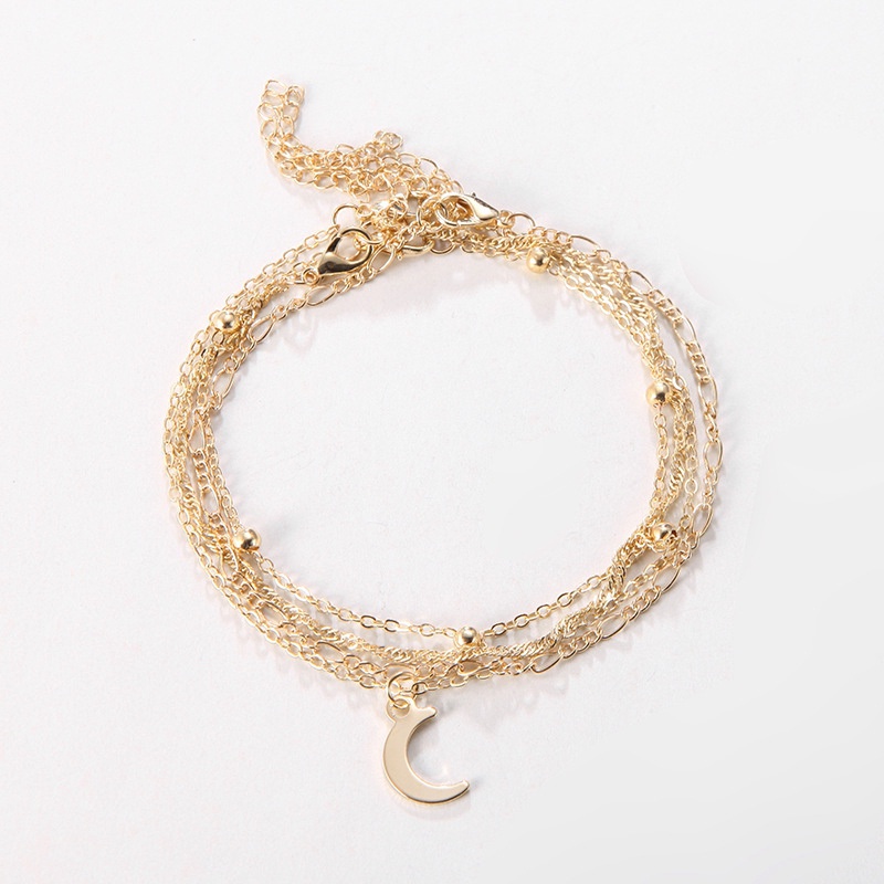 4pcs/set925 Sterling Silver Bulan Liontin Rantai Gelang Kaki Untuk Wanita Musim Panas Pantai Pesta Barefoot Sandal Kaki Gelang Kaki Perhiasan