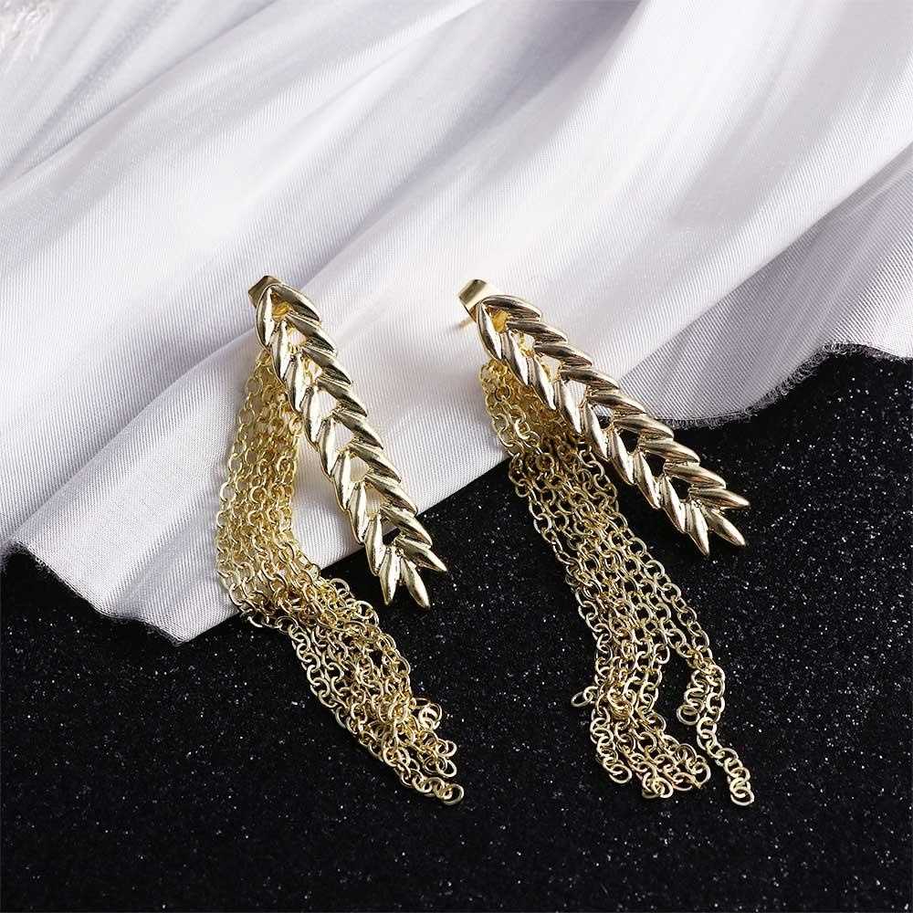 Mxbeauty Anting Wanita Trendi Pesona Manis Pinggiran Gandum Fashion Perhiasan Rumbai Niche Desain Alloy Temperamen Gaya Korea Menjuntai Earrings