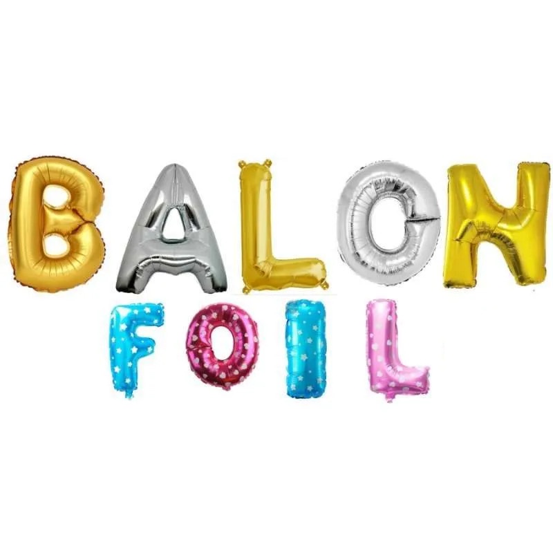 [1 Pcs] Balon Foil Huruf 40Cm / Balon Foil Angka 40Cm / Balon Ulang Tahun / Balon Huruf (A-Z) / Balon Angka (0-9)