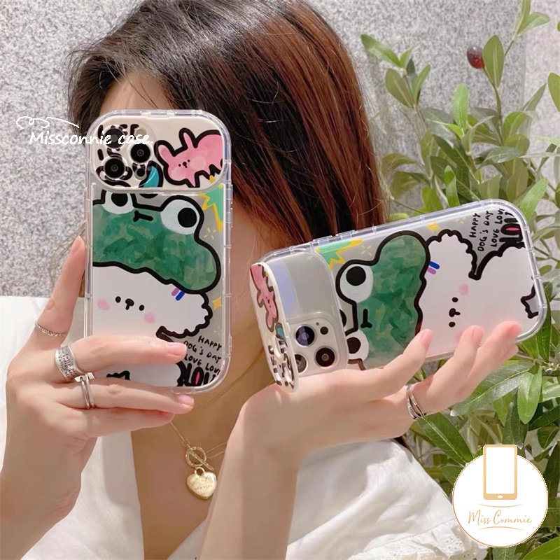 Graffiti Kartun Hewan Soft Case Kompatibel Untuk IPhone 7Plus 11 12 14 13 Pro Max X8 7 Plus XR XS Max SE 2020 Flip Make Up Cermin Kelinci Lucu Kodok Anjing Ponsel Cover