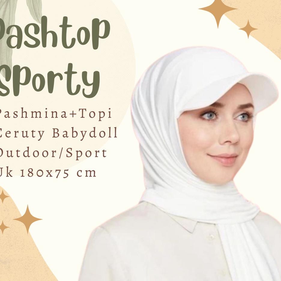 Promo Keren PASHTOP Pashmina Sporty Topi | Pasmina Topi Instan Premium Stylist | Kekinian 2022 Viral