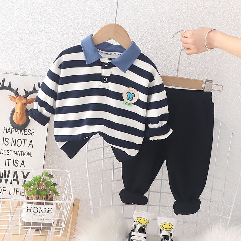 Setelan lengan panjang bahan katun premium MOTIF 3436 BIRU / Baju anak unisex impor ala korea-babylovanta