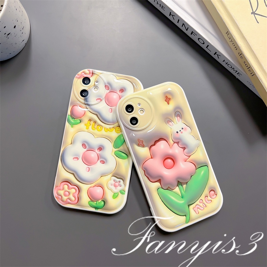 OPPO A78 A17 A17k A77 A77s A57 A76 A96 A16 A16s A16k A15 A15s A54 A74 A55 A95 A94 A93 A53 A33 A32 A5 A9 2020 A3s A5s Reno 7Z 7 6Pro 5 F11 F9Pro Flower Rabbit 3D Vision Phone Case TPU Soft Sarung